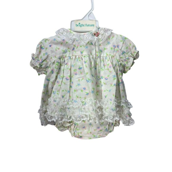 Cutest Ones Vintage Size 12 Months White Floral Print Infant Girls 2 Piece Dress - Picture 1 of 10